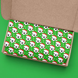 Soccer Ball Wearing Santa's Hat & Snowflakes Green Tissuepapier