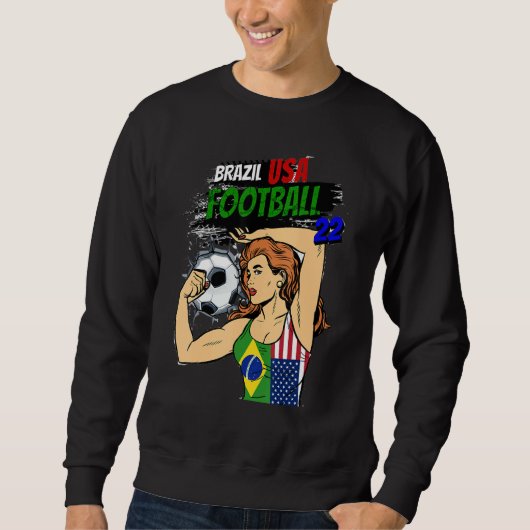Soccer ball women Brazil US flag T-Shirt (Voorkant)