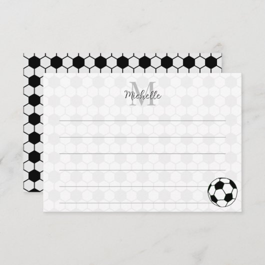 Soccer Balls Black and White Custom Lined Monogram Notitiekaartje (Voorkant / Achterkant)