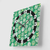 Soccer Balls Green Wall Clock Vierkante Klok (Hoek)
