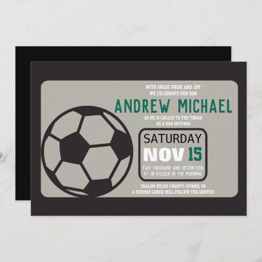 SOCCER Bar Mitzvah Uitnodiging (Voorkant / Achterkant)