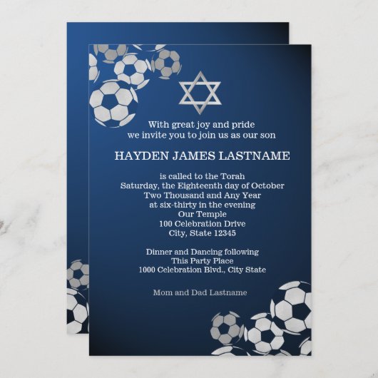 Soccer Bar Mitzvah Uitnodiging (Voorkant / Achterkant)