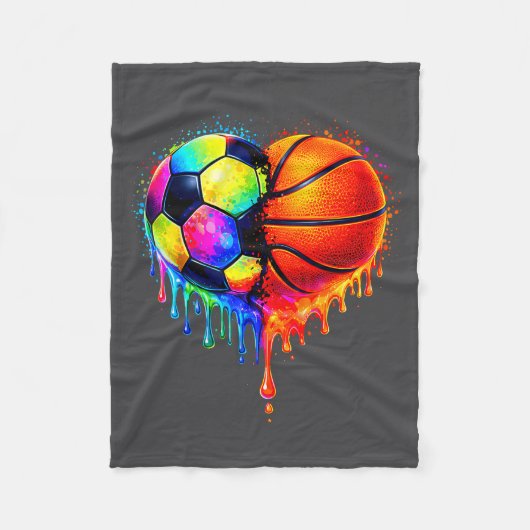 Soccer Basketball Drip Heart Srts Valentines Day M Fleece Deken (Voorkant)