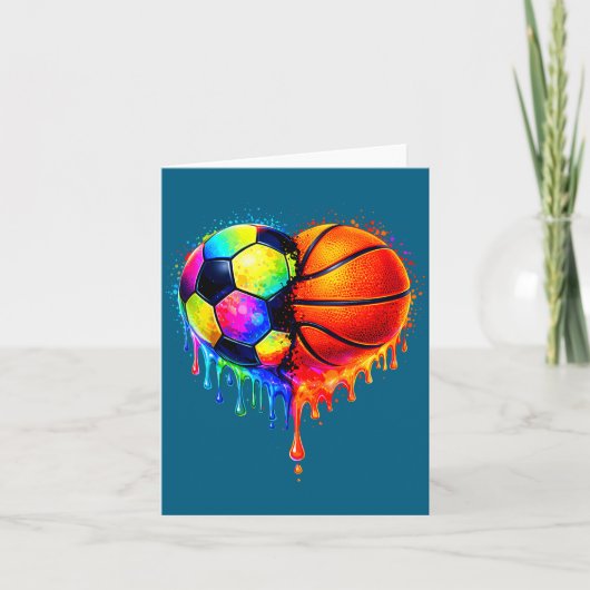 Soccer Basketball Drip Heart Srts Valentines Day M Kaart (Voorkant)