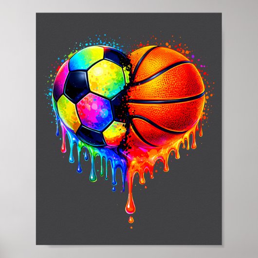Soccer Basketball Drip Heart Srts Valentines Day M Poster (Voorkant)