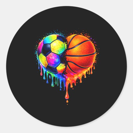 Soccer Basketball Drip Heart Srts Valentines Day M Ronde Sticker (Voorkant)