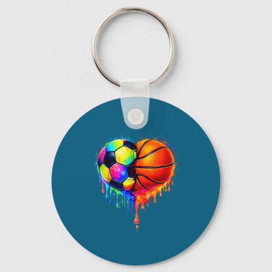 Soccer Basketball Drip Heart Srts Valentines Day M Sleutelhanger (Voorkant)