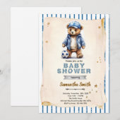 Soccer Bear Baby Shower Invitation Kaart (Voorkant / Achterkant)