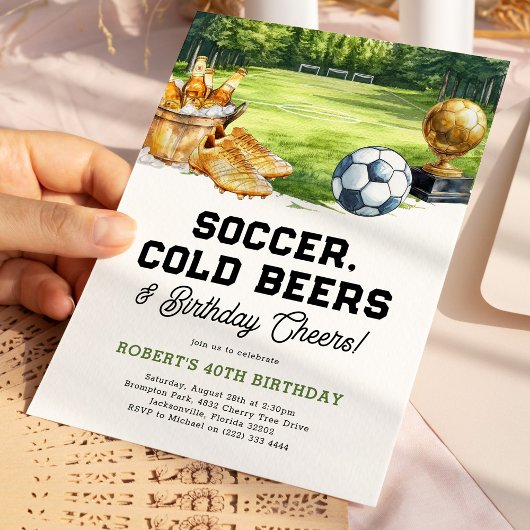 Soccer, Beers & Cheers Adult Birthday Kaart