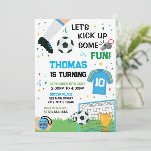 Soccer Birthday boy Invitation Kaart (Staand voorkant)
