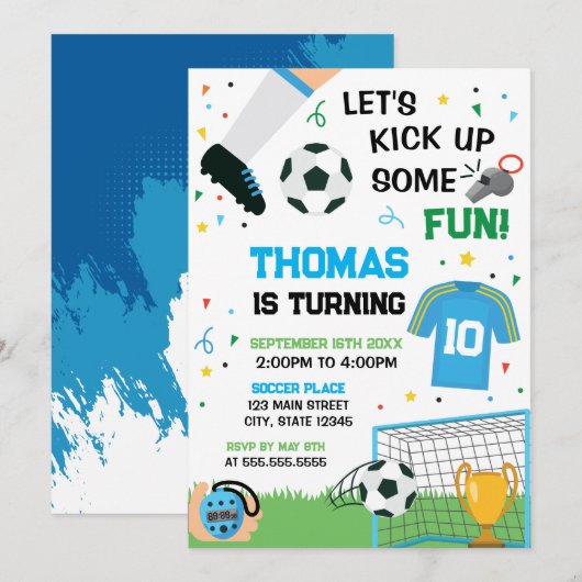 Soccer Birthday boy Invitation Kaart (Voorkant / Achterkant)