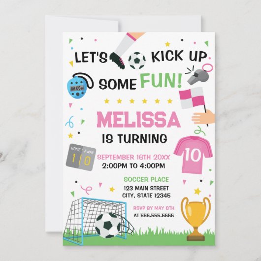 Soccer Birthday girl Invitation Kaart (Voorkant)