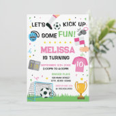 Soccer Birthday girl Invitation Kaart (Staand voorkant)