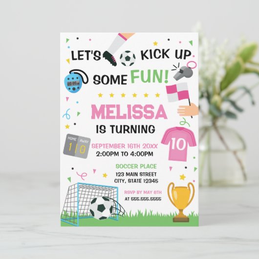 Soccer Birthday girl Invitation Kaart (Staand voorkant)
