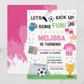 Soccer Birthday girl Invitation Kaart (Voorkant / Achterkant)