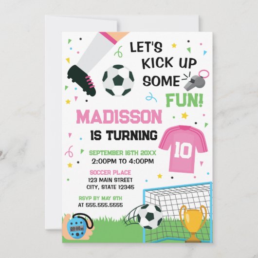 Soccer Birthday girl Invitation Kaart (Voorkant)