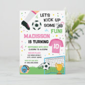 Soccer Birthday girl Invitation Kaart (Staand voorkant)