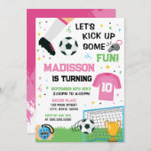Soccer Birthday girl Invitation Kaart (Voorkant / Achterkant)