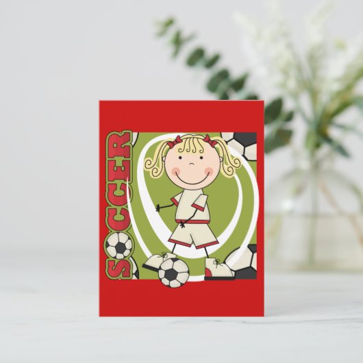 SOCCER - Blond Girl T-shirts en cadeautjes Briefkaart (Staand voorkant)