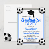 Soccer Blue & Black Graduparty Uitnodiging Briefkaart (Voorkant / Achterkant)