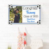 Soccer Blue en Black One Photo Afstuderen Spandoek (Insitu)