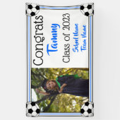 Soccer Blue en Black One Photo Afstuderen Spandoek (Verticaal)