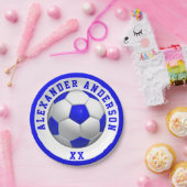 Soccer Blue Name en Jersey Personalize Papieren Bordje (Feest)