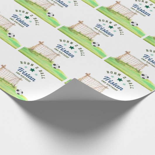 Soccer “Born Two Ball” Second Birthday Cadeaupapier (Hoek)