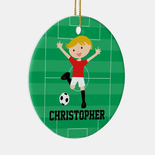  Soccer Boy 1 Rood en Wit Keramisch Ornament (Rechts)