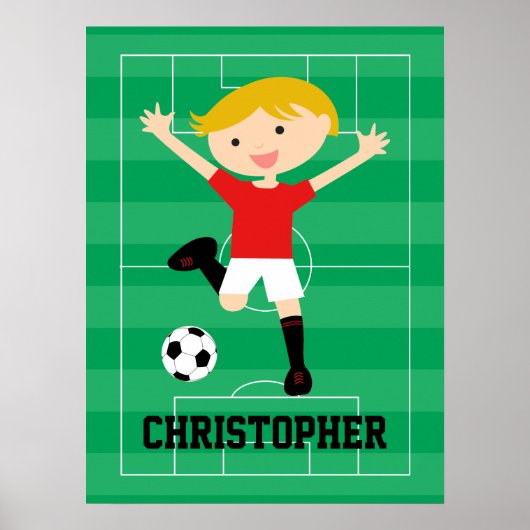  Soccer Boy 1 Rood en Wit Poster (Voorkant)