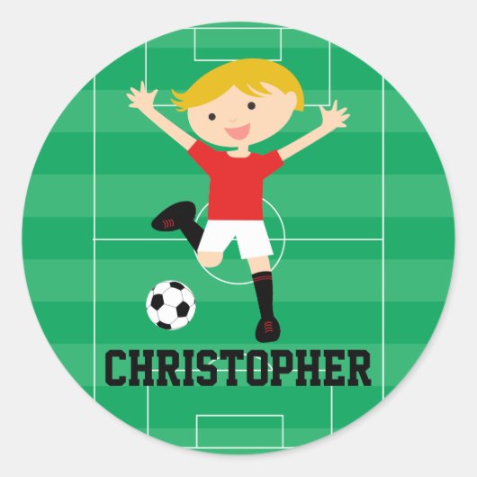 Soccer Boy 1 Rood en Wit Ronde Sticker (Voorkant)