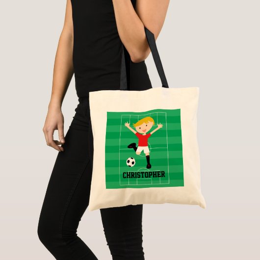 Soccer Boy 1 Rood en Wit Tote Bag (Voorkant (product))