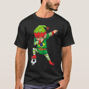 Soccer Boy Dabbing Elf Squad Kerstmis Brazilië Foo T-shirt