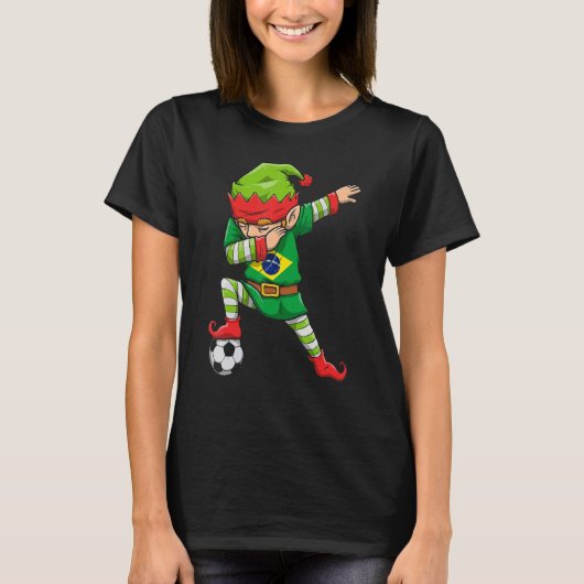 Soccer Boy Dabbing Elf Squad Kerstmis Brazilië Foo T-shirt (Voorkant)
