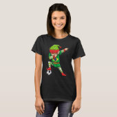 Soccer Boy Dabbing Elf Squad Kerstmis Brazilië Foo T-shirt (Voorkant volledig)