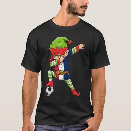 Soccer Boy Dabbing Elf Squad Kerstmis Frankrijk Fo T-shirt (Voorkant)