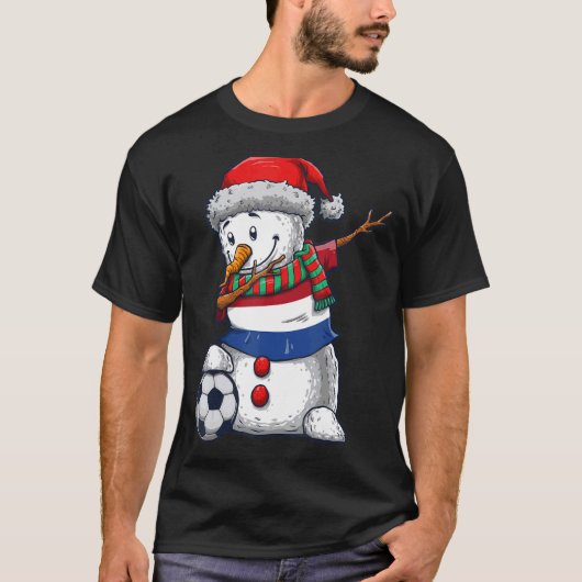 Soccer Boy Dabbing Snowman Christmas Netherlands F T-shirt (Voorkant)