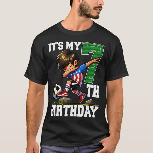 Soccer Boy It's My 7th Birthday American Flag  T-shirt (Voorkant)