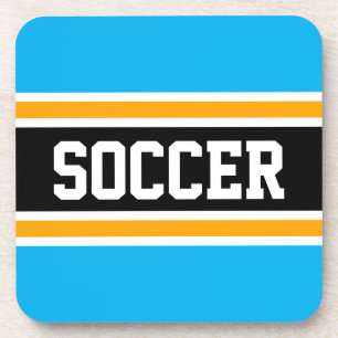 SOCCER Bright Sky Blauw Geel Zwart Racing Stripes Bier Onderzetter