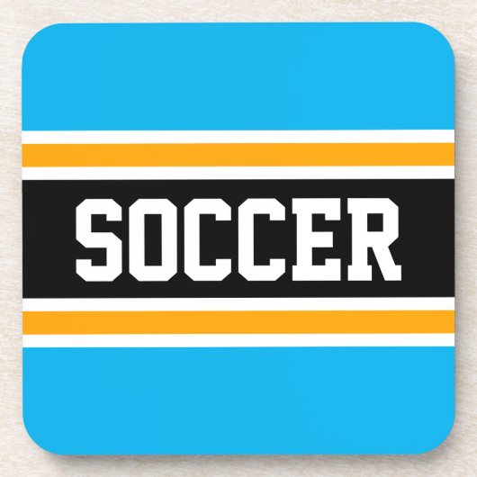 SOCCER Bright Sky Blauw Geel Zwart Racing Stripes Bier Onderzetter (Voorkant)
