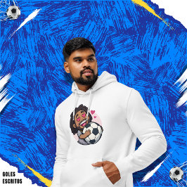 Soccer cartoon brunette man face in love hoodie