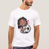 Soccer cartoon brunette man face in love t-shirt (Voorkant)