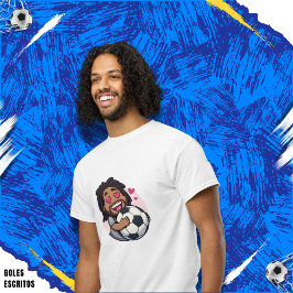 Soccer cartoon brunette man face in love t-shirt