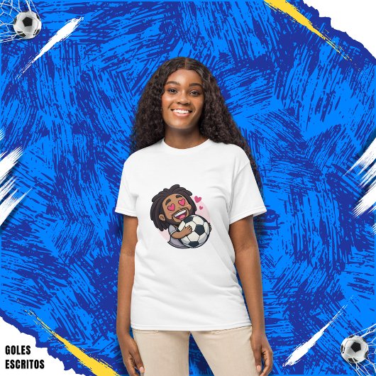 Soccer cartoon brunette man face in love t-shirt