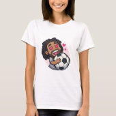 Soccer cartoon brunette man face in love t-shirt (Voorkant)