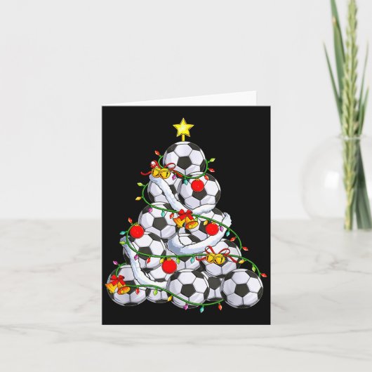 Soccer Christmas Tree Ball Santa Hat Funny Xmas So Kaart (Voorkant)
