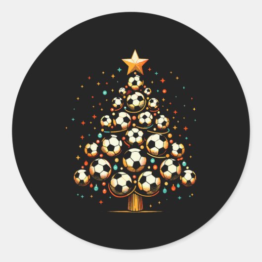 Soccer Christmas Tree Santa Xmas Girls Boys Men Ki Ronde Sticker (Voorkant)