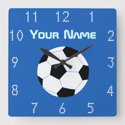 Soccer Clock: Navy Soccer Vierkante Klok (Voorkant)