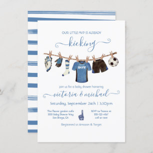 Soccer Clothesline Baby shower Invitation Kaart