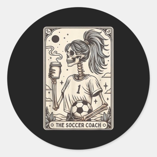 Soccer Coach Tarot Card Halloween Skeleton Soccer  Ronde Sticker (Voorkant)